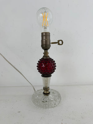 1940's Art Deco Table Lamp Red Glass Hobnail