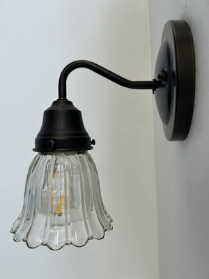 Delicate Clear Fluted Tulip Pendant or Sconce