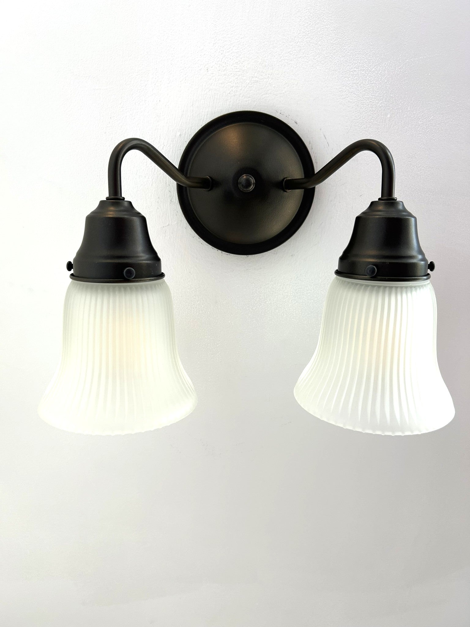 Frosted Bell-Shaped Holophane Glass Wall Sconce or Pendant Light