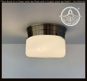 Simple Cottage Opal Schoolhouse Drum Ceiling Light