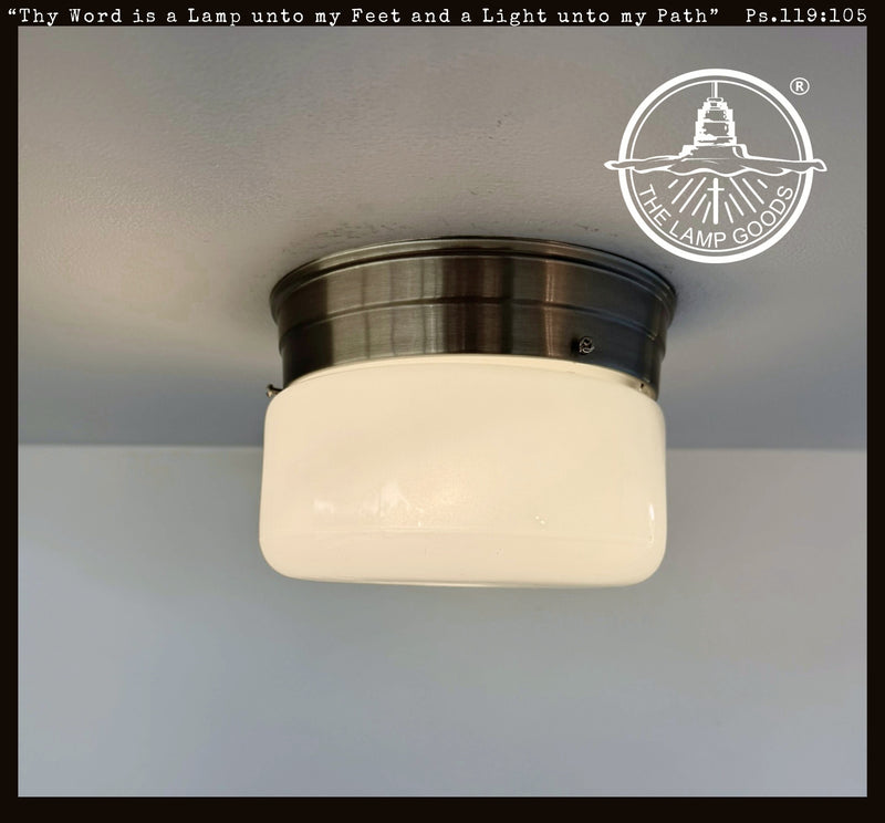 Simple Cottage Opal Schoolhouse Drum Ceiling Light - The Lamp Goods