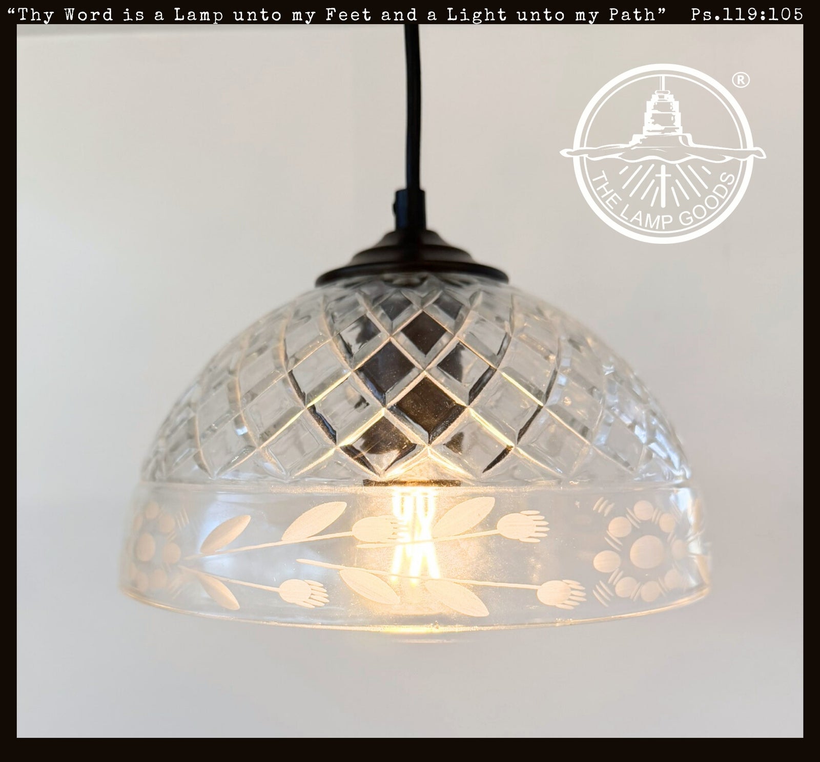 Vintage Floral Etched Crystal Pendant Light