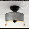 Rustic Galvanized Grain Sifter Style Flush Mount Ceiling Light