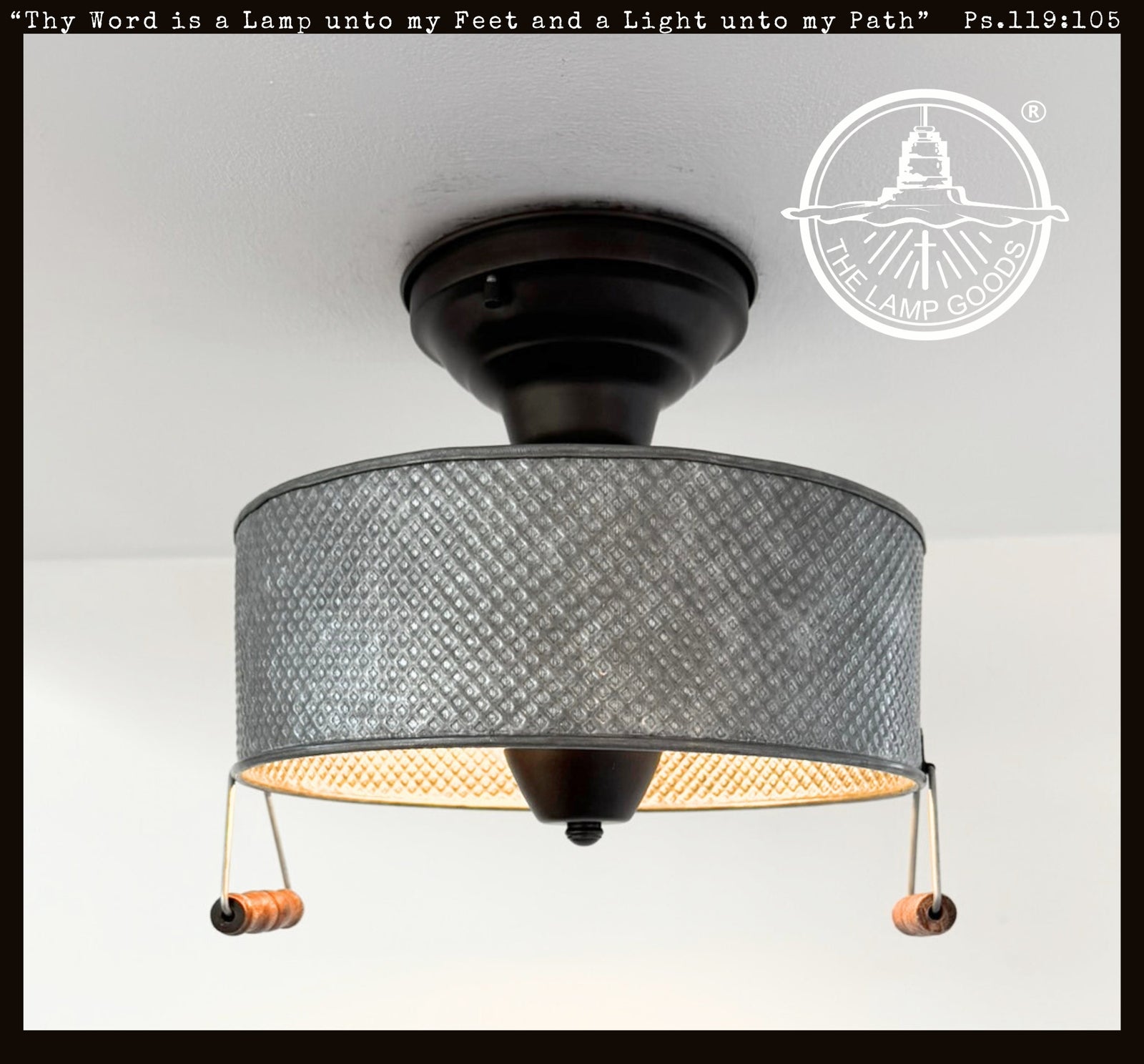 Rustic Galvanized Grain Sifter Style Flush Mount Ceiling Light
