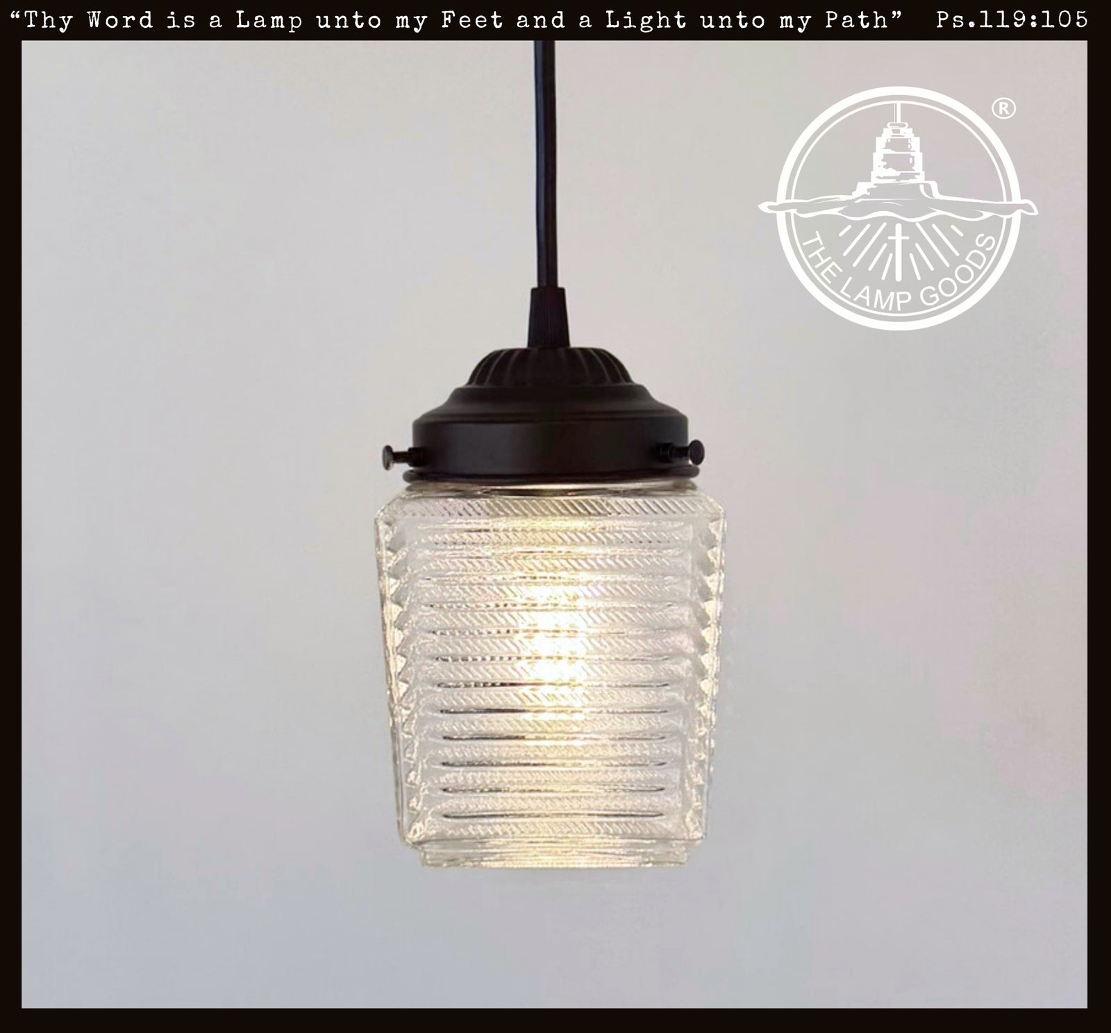 Vintage Ribbed Square Holophane Pendant Light