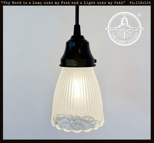 Frosted Ribbed with Clear Floral Base Pendant Light
