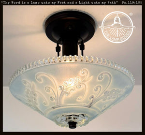 Vintage Frosted Floral Scroll Glass Ceiling Light