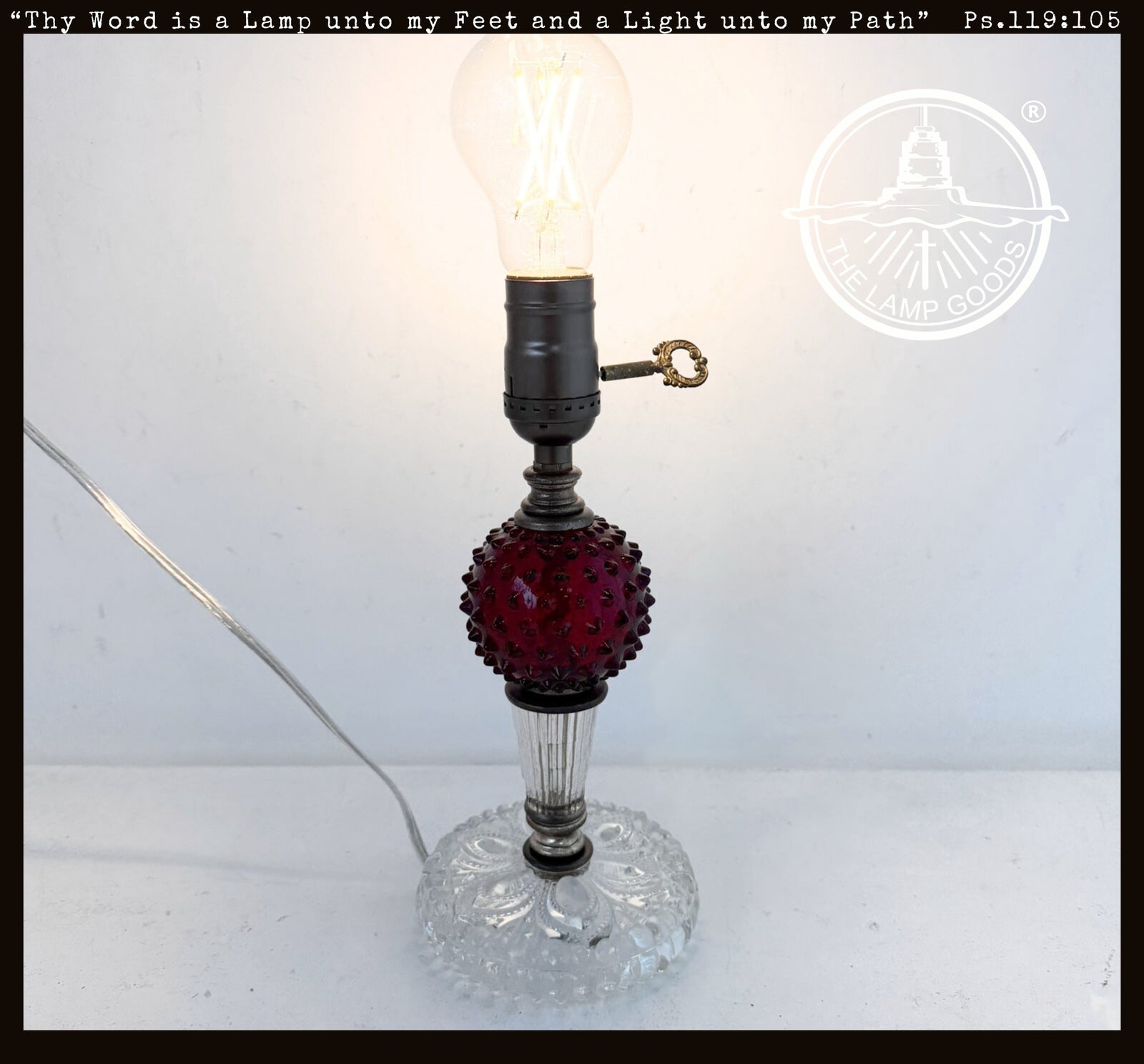 1940's Art Deco Table Lamp Red Glass Hobnail