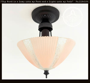 1940’s Floral Panel Ribbed Glass Ceiling Fixture