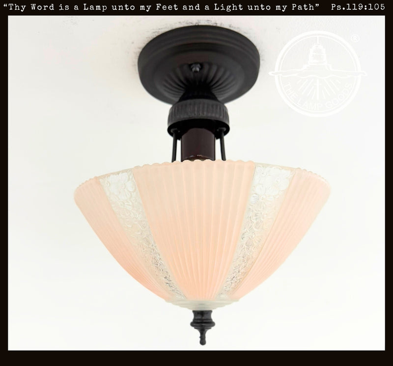 1940’s Floral Panel Ribbed Glass Ceiling Fixture - The Lamp Goods