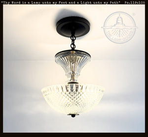 Vintage Diamond Cut Glass Ceiling Light