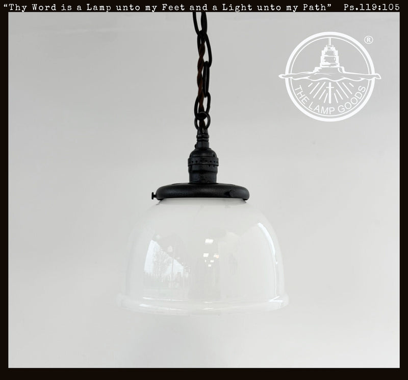 Vintage Milk Glass Schoolhouse Dome Pendant Light - The Lamp Goods