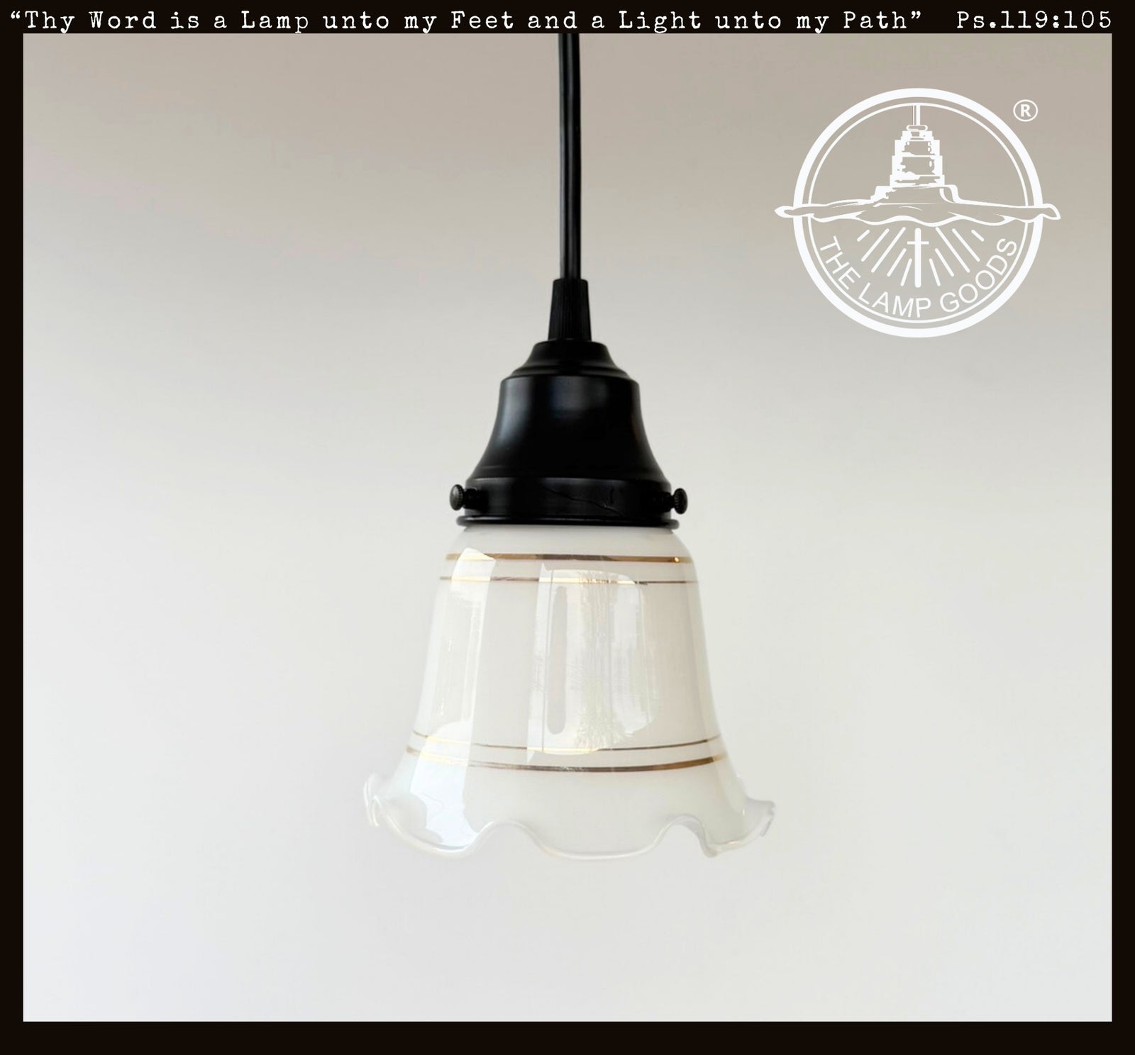 Ruffle Gold Banded Milk Glass Pendant