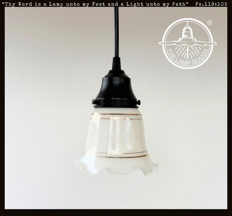 Ruffle Gold Banded Milk Glass Pendant - The Lamp Goods