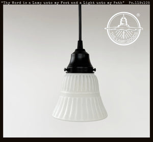 White Vintage Ribbed Glass Pendant Light