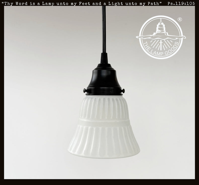 White Vintage Ribbed Glass Pendant Light - The Lamp Goods