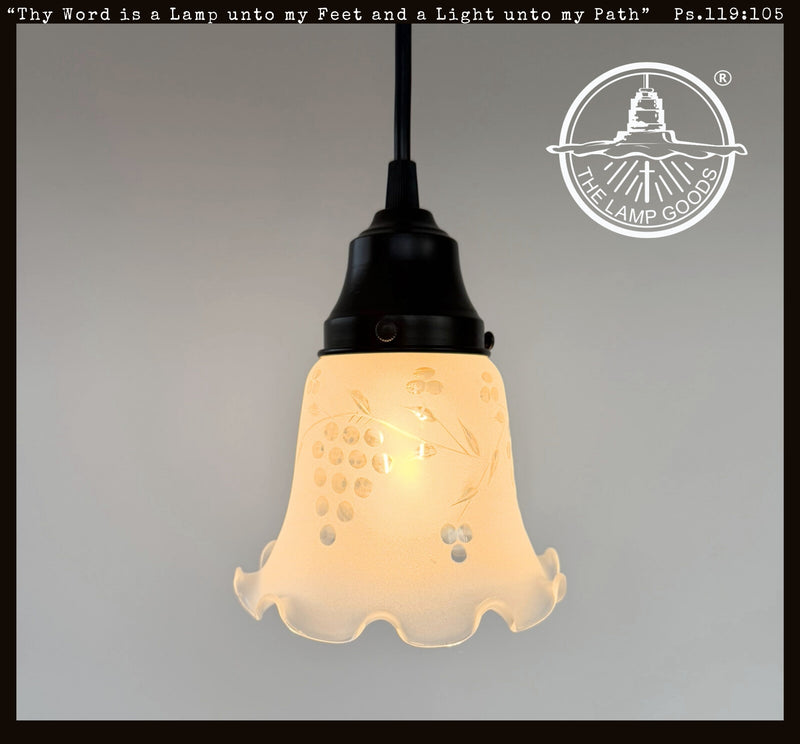 Frosted Ruffle With Berries and Leaves Pendant - The Lamp Goods