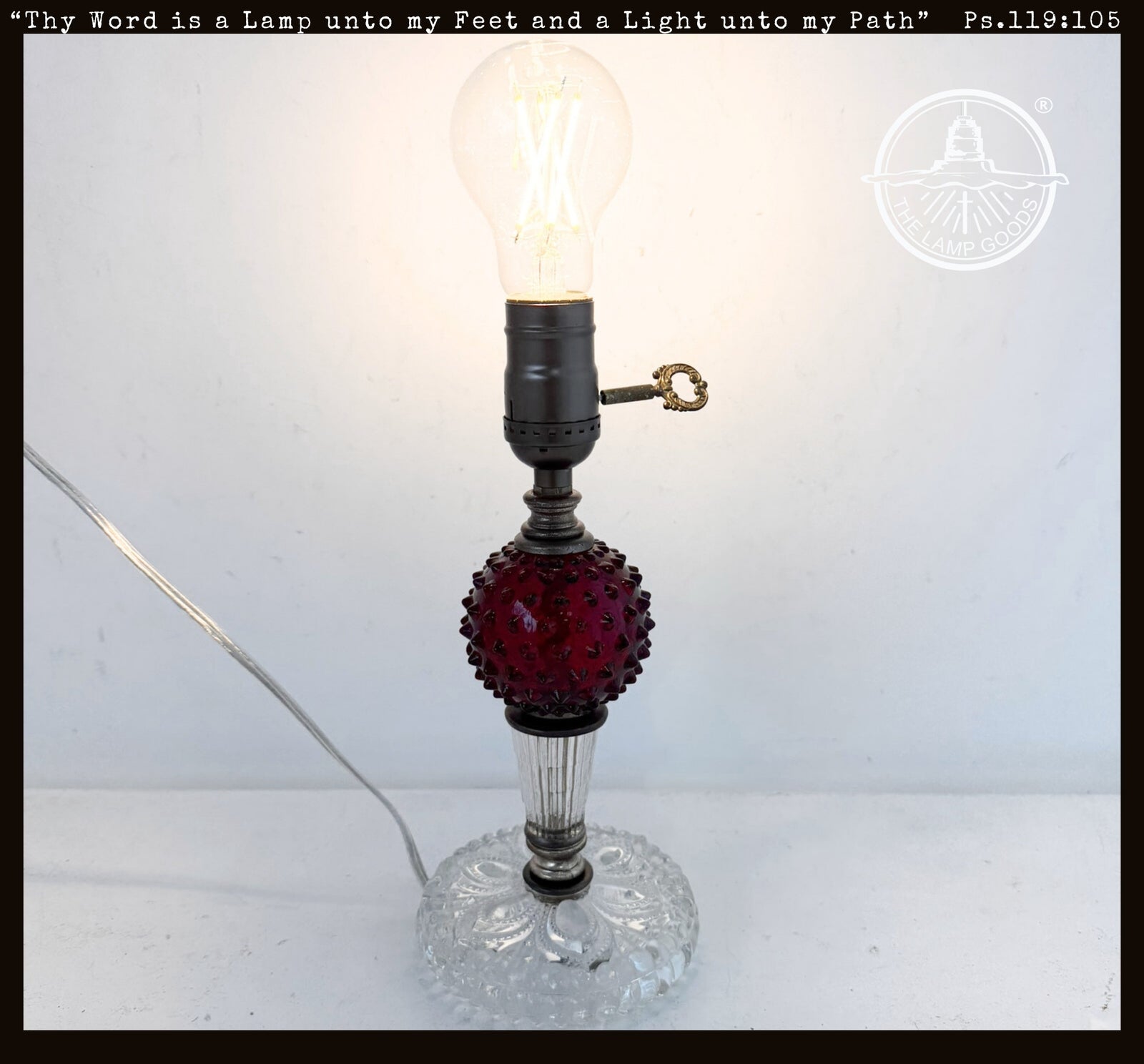 1940's Art Deco Table Lamp Red Glass Hobnail