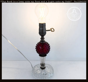1940's Art Deco Table Lamp Red Glass Hobnail