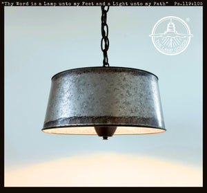 Copper-Edge Galvanized Farm Drum Pendant Light