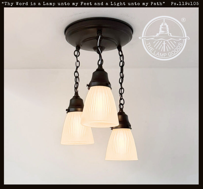 Frosted Vintage Holophane Ceiling Light Trio - The Lamp Goods