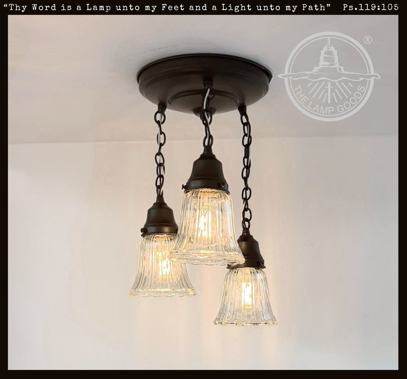 Vintage Optic Ribbed Glass Ceiling Light Trio - The Lamp Goods