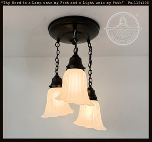 Vintage Angled Ribbed Ceiling Light Trio