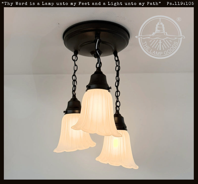 Vintage Angled Ribbed Ceiling Light Trio - The Lamp Goods