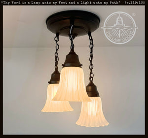 Frosted Flute Petal Ceiling Light Trio