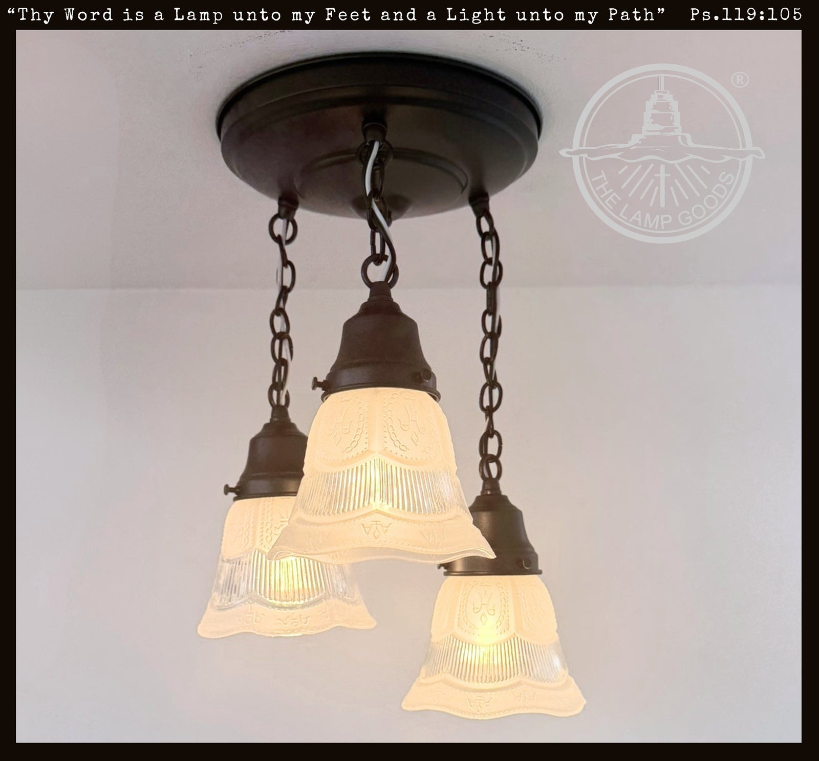 Victorian Vintage Ribbed Ceiling Light Trio