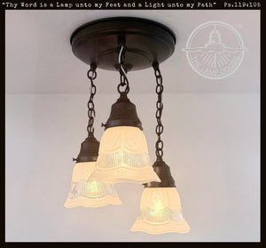 Victorian Vintage Ribbed Ceiling Light Trio - The Lamp Goods