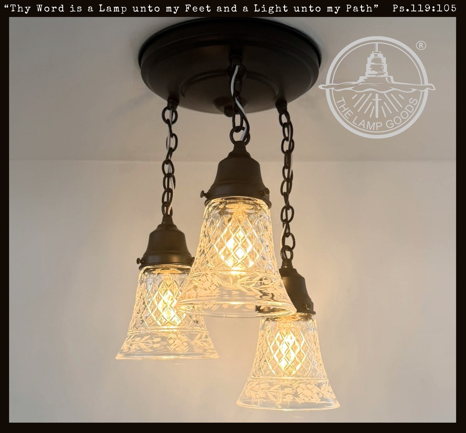 Vintage Diamond Cut Floral Ceiling Light Trio