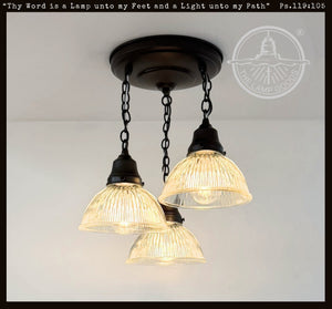 Clear Factory Holophane Ceiling Light Trio - The Lamp Goods