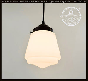 Vintage Milk Glass Stepped Bell Pendant Light - The Lamp Goods