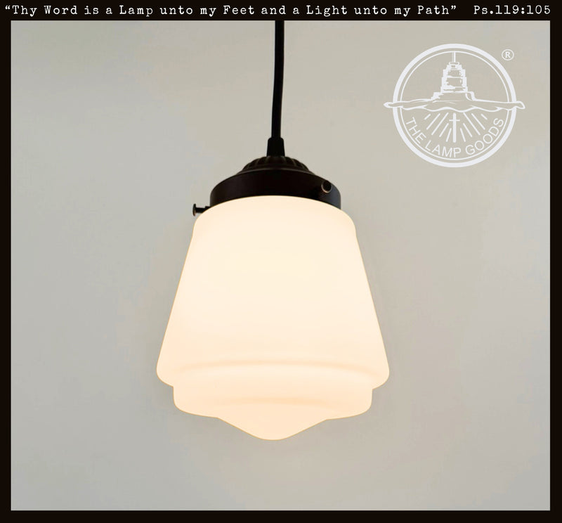 Vintage Milk Glass Stepped Bell Pendant Light - The Lamp Goods