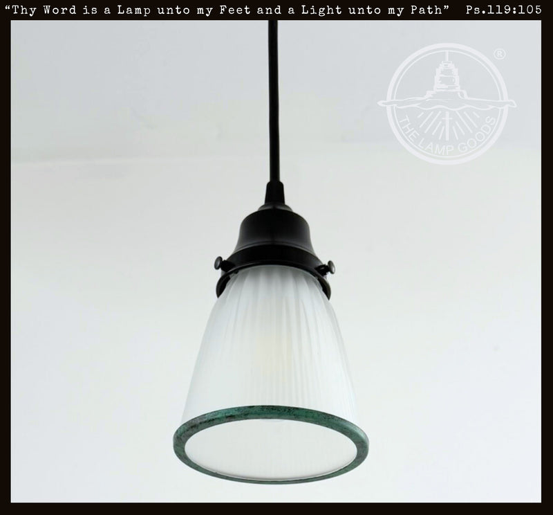 Green Rim Frosted Holophane Pendant - The Lamp Goods