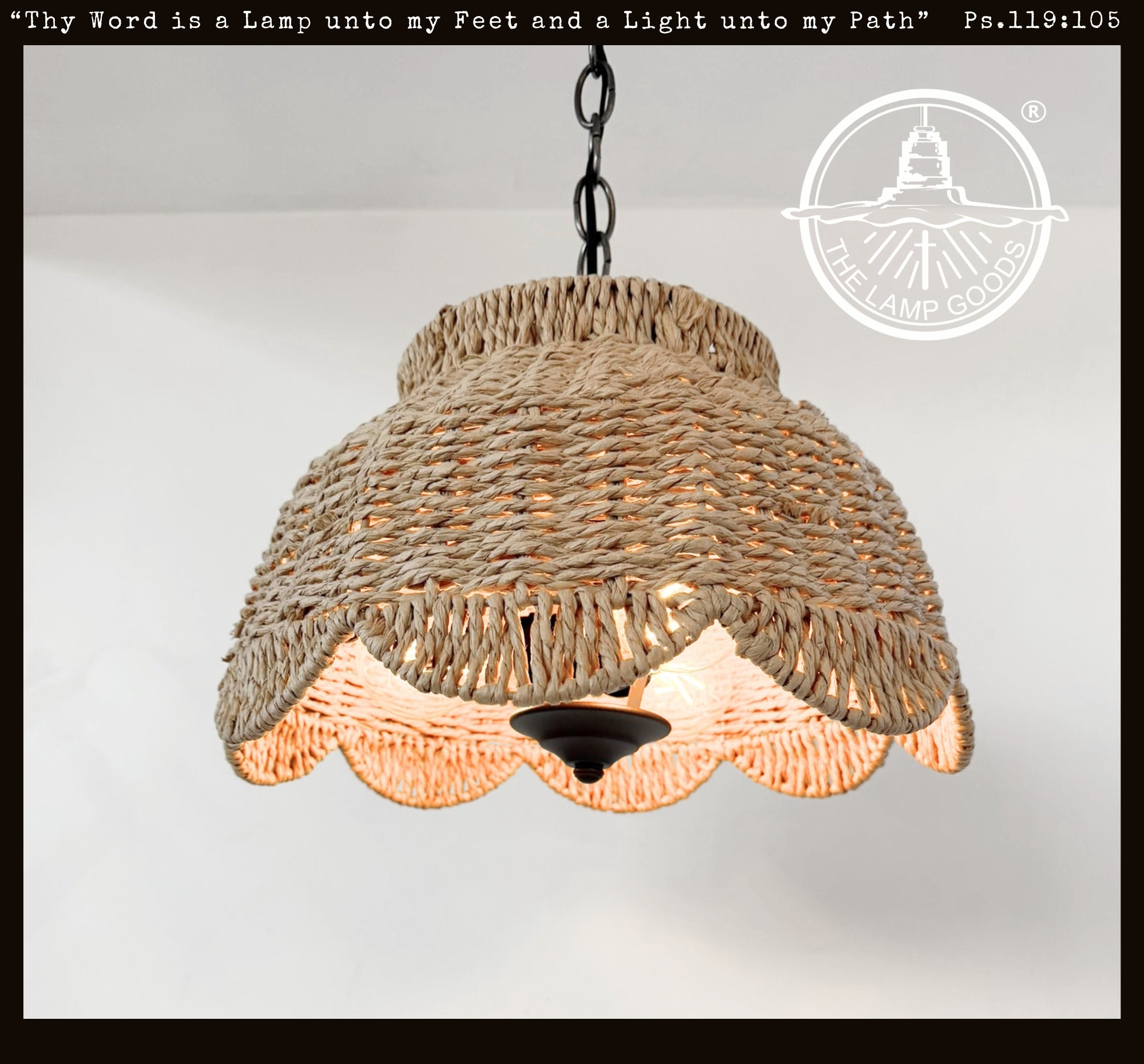 Farmhouse Scalloped Woven Rattan Light Fixture