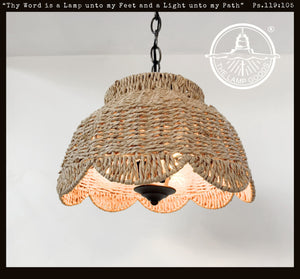 Farmhouse Scalloped Woven Rattan Light Fixture