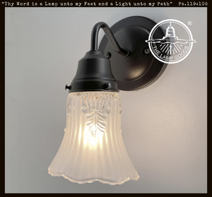 Vanity SCONCE Wall Light 1950s Fixture Frost & Clear Antique Vintage Glass