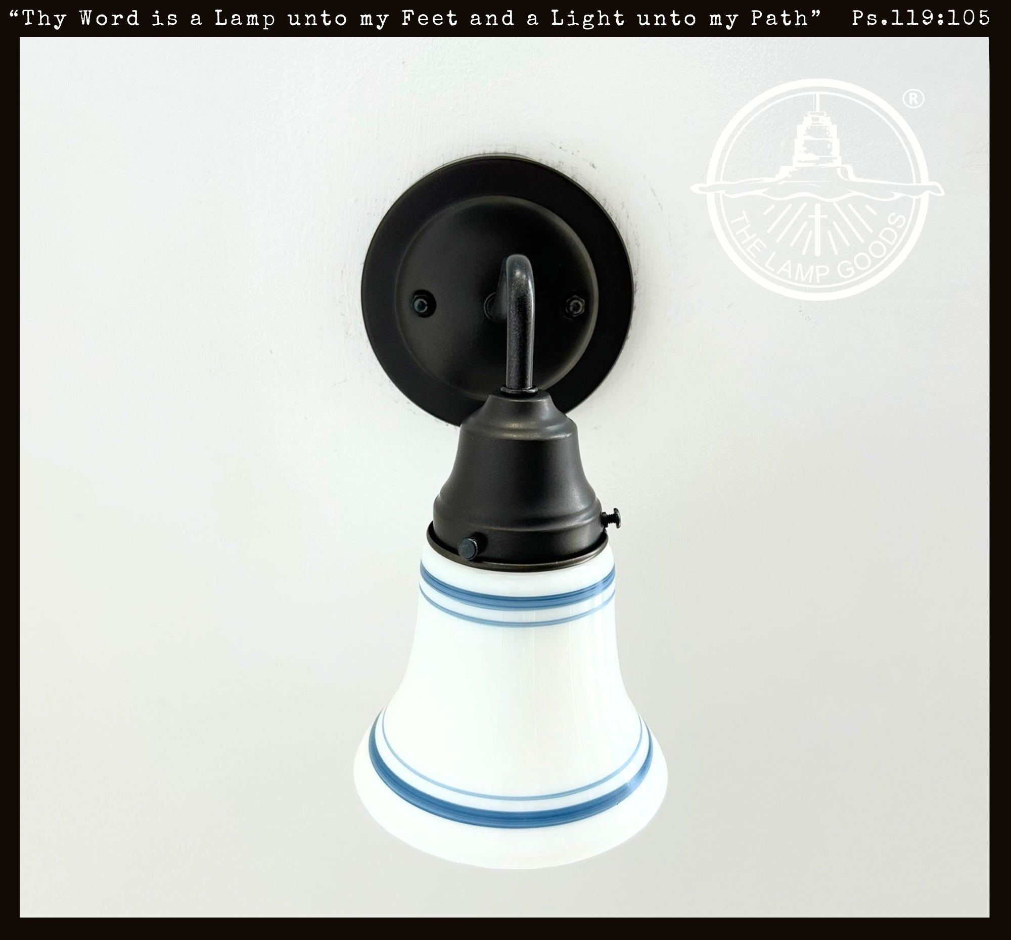 1940's Traditional Milk Glass Bell Wall SCONCE With Blue Accent