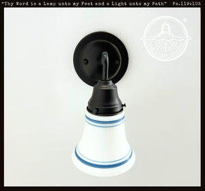 1940's Traditional Milk Glass Bell Wall SCONCE With Blue Accent