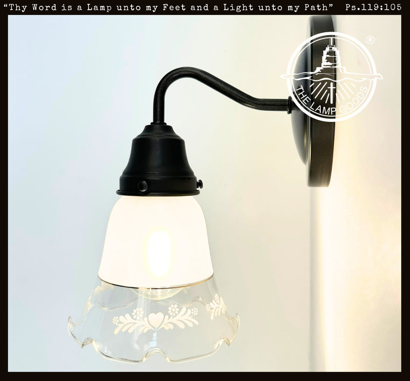 Delicate Floral Heart Frost and Clear With Gold Band - The Lamp Goods