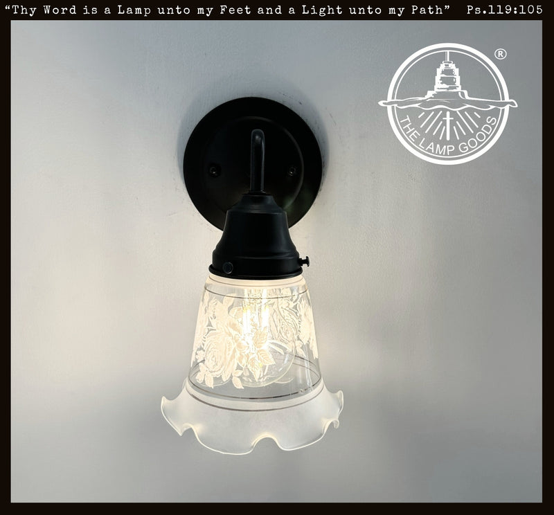 Rose Design Banded Frost and Clear Flare Wall Sconce - The Lamp Goods
