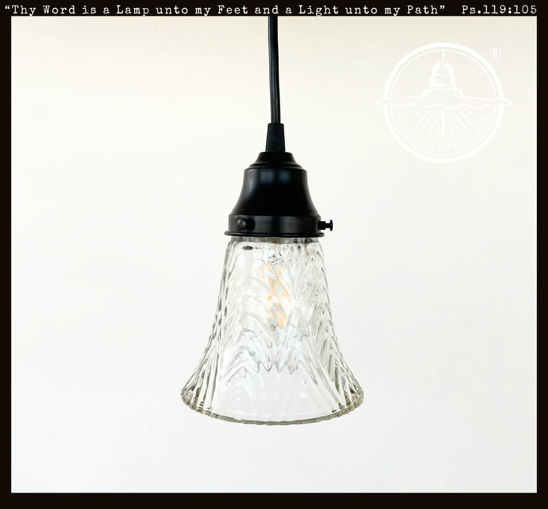 Clear Chevron Ribbed Vintage Pendant - The Lamp Goods