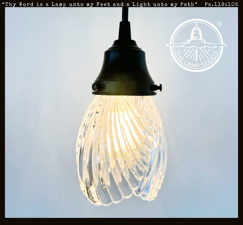 Clear Swirl Ribbed Heavy Vintage Pendant - The Lamp Goods