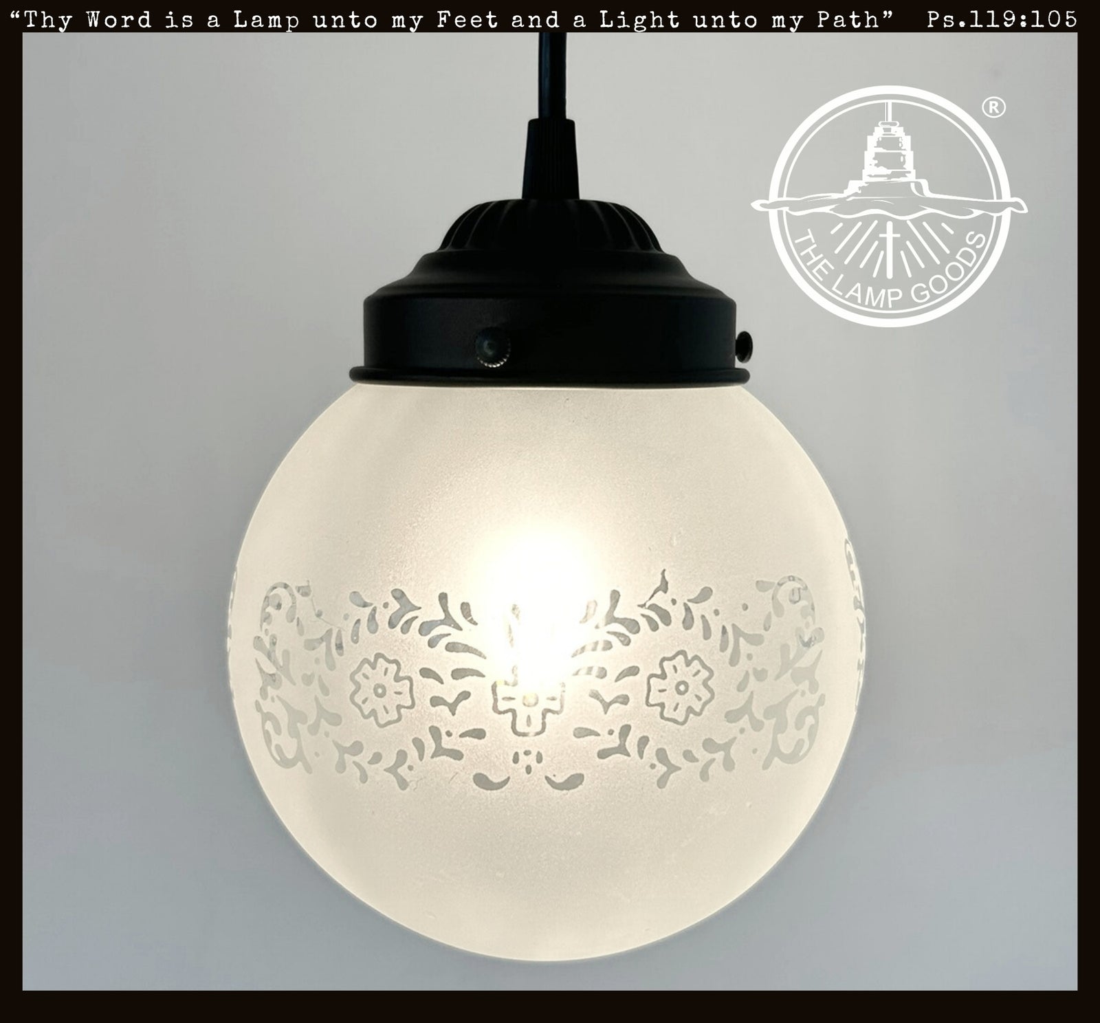 Frosted Floral and Cross Globe Pendant Light