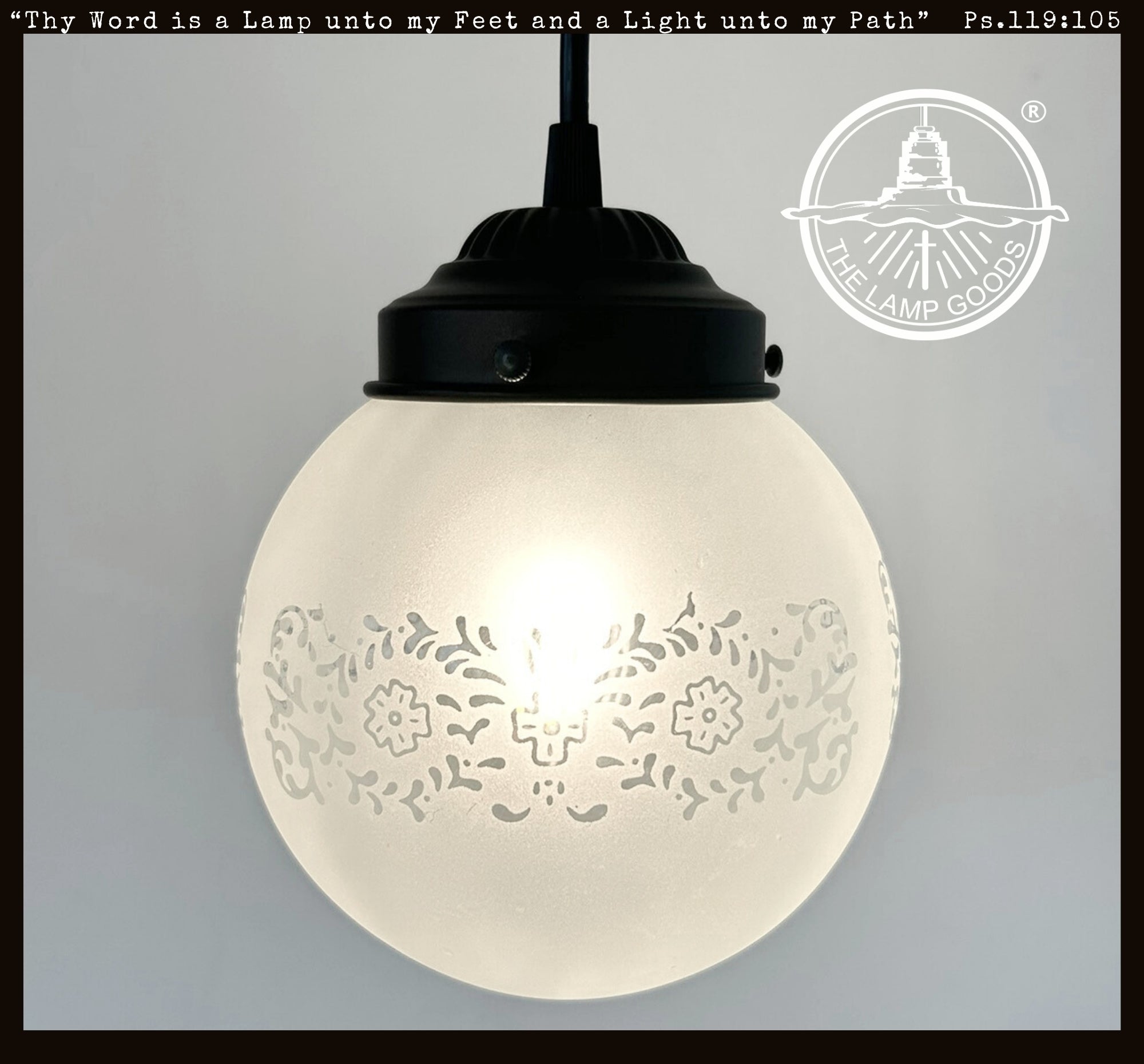 Frosted Floral and Cross Globe Pendant Light