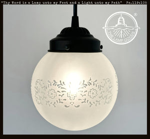 Frosted Floral and Cross Globe Pendant Light