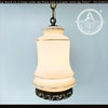 Vintage Milk Glass Gold-Banded Pendant Light with Filigree Base