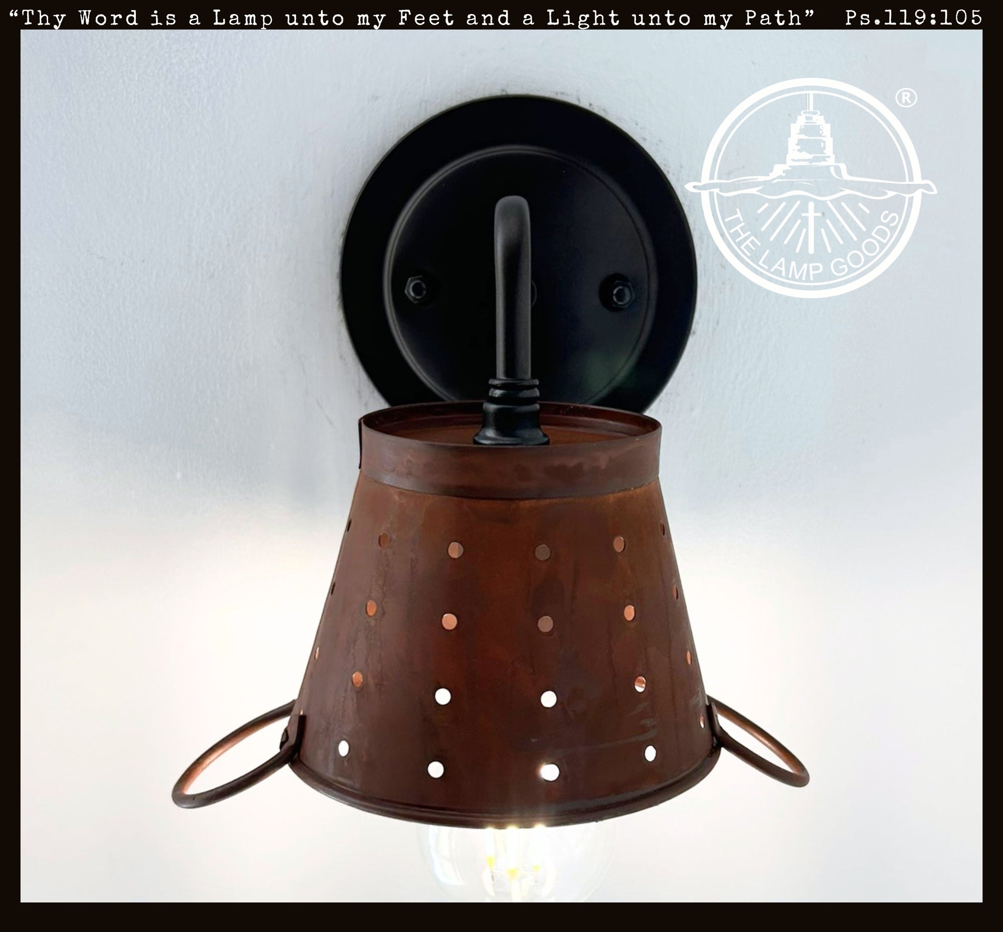 Rustic Copper Small Colander Farmhouse Wall Sconce